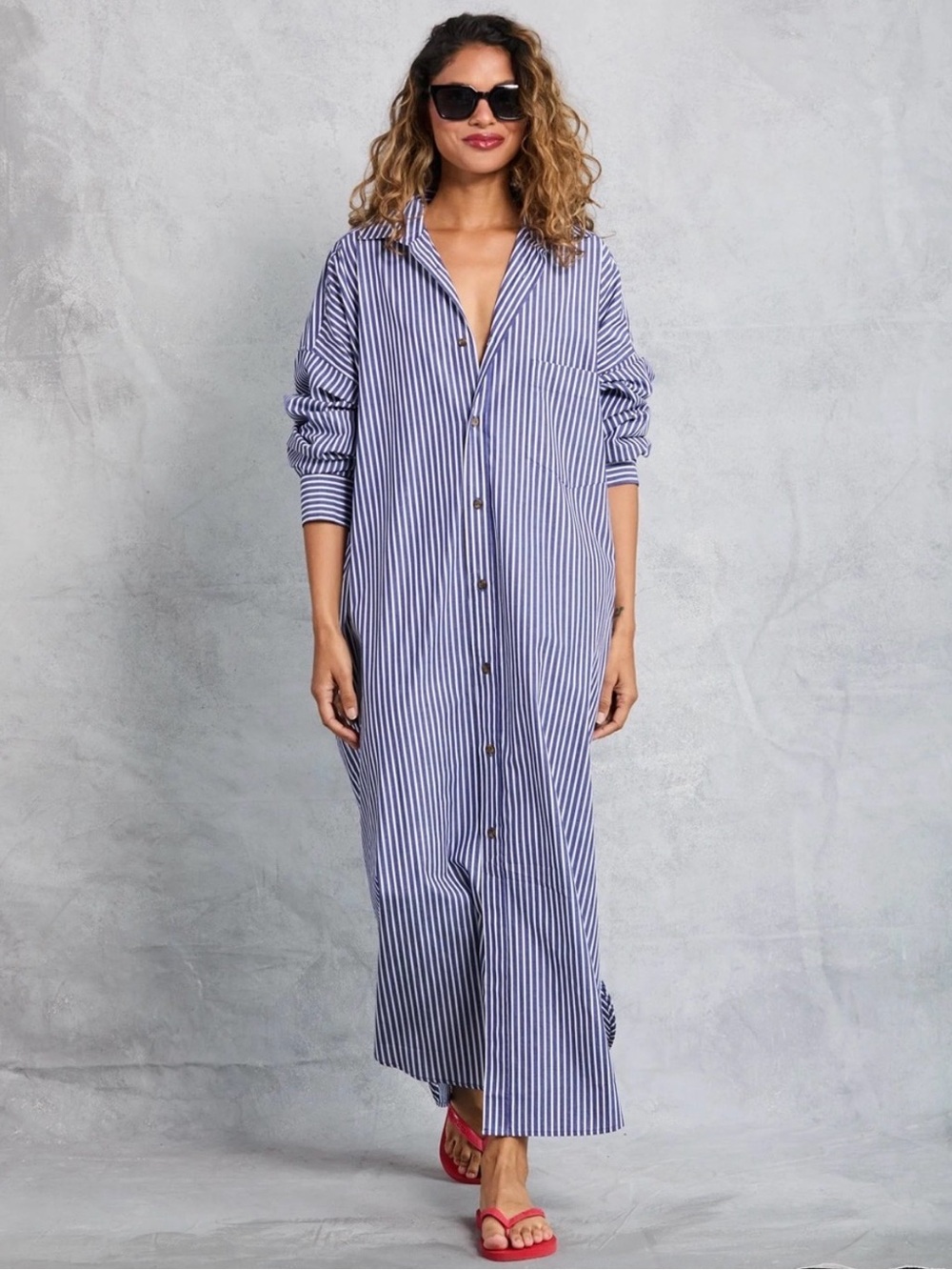 MAMÈNE Navy Blue Striped Phoebe Cotton Poplin Shirt Dress Size 0 preppy classic - Picture 2 of 10